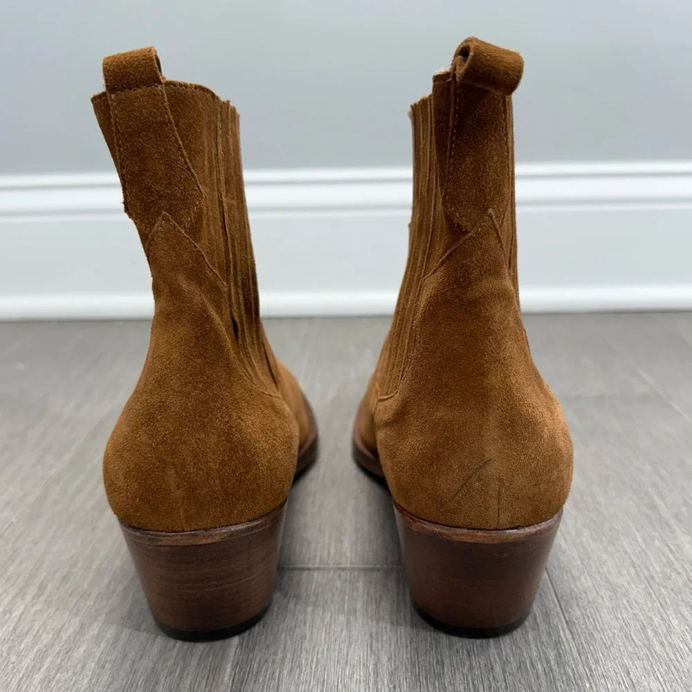 MAJE Farwest Suede Cowboy Boots Size 41 10.5 Tan Camel 70s Western Ankle Booties - Picture 11 of 16